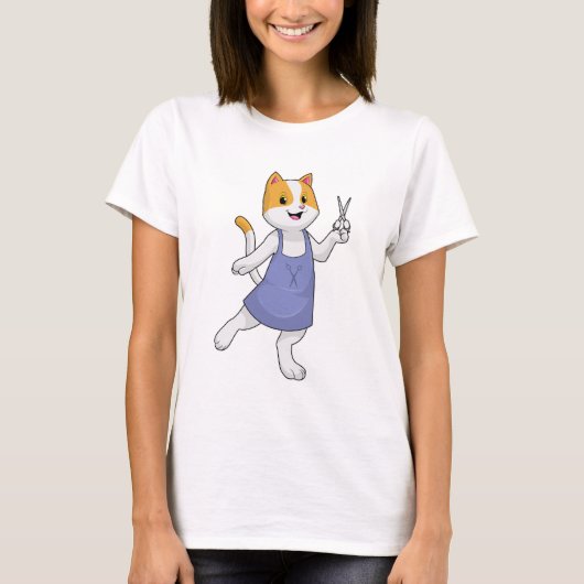 Cat as Hair stylist with Scissors T-shirt (Voorkant)