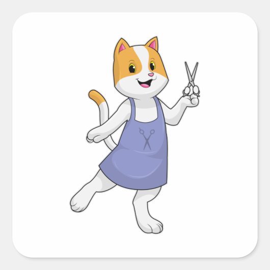 Cat as Hair stylist with Scissors Vierkante Sticker (Voorkant)