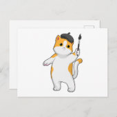 Cat as Painter with Paint brush Briefkaart (Voorkant / Achterkant)