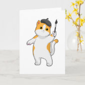 Cat as Painter with Paint brush Kaart (Gele Bloem)