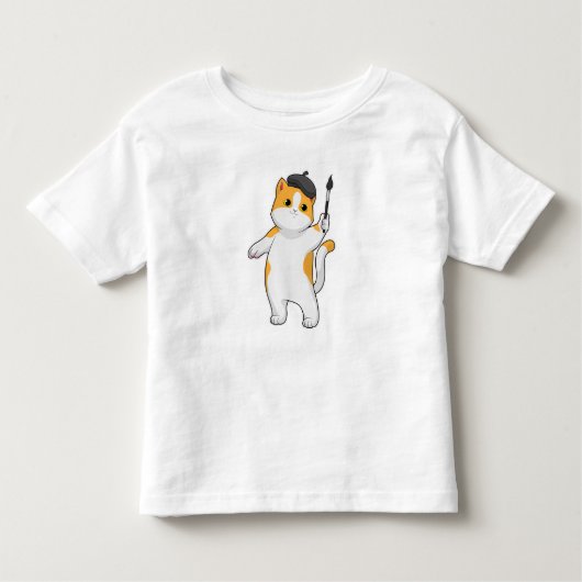 Cat as Painter with Paint brush Kinder Shirts (Voorkant)