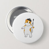 Cat as Painter with Paint brush Ronde Button 7,6 Cm (Voorkant /achterkant)
