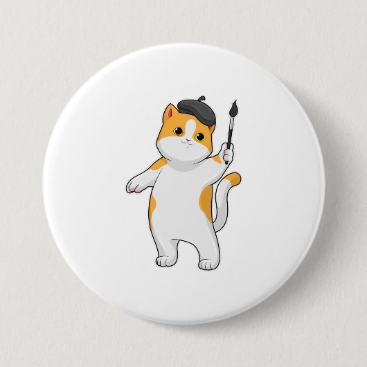 Cat as Painter with Paint brush Ronde Button 7,6 Cm (Voorkant)