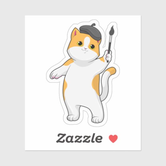 Cat as Painter with Paint brush Sticker (Vel)