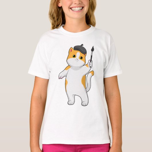 Cat as Painter with Paint brush T-shirt (Voorkant)