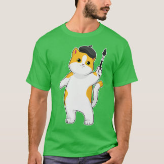Cat as Painter with Paint brush T-shirt