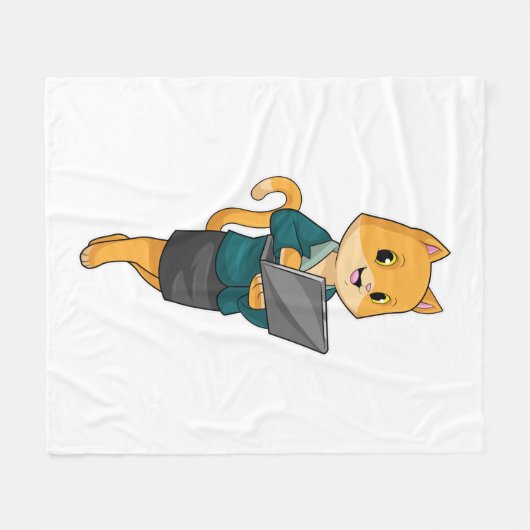 Cat as Secretary with Laptop Fleece Deken (Voorkant (Horizontaal))