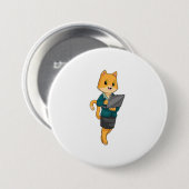 Cat as Secretary with Laptop Ronde Button 7,6 Cm (Voorkant /achterkant)