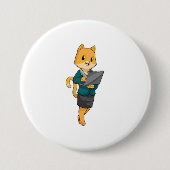 Cat as Secretary with Laptop Ronde Button 7,6 Cm (Voorkant)