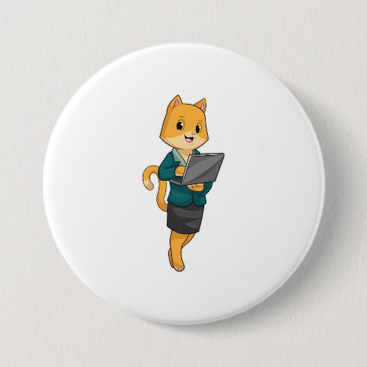 Cat as Secretary with Laptop Ronde Button 7,6 Cm (Voorkant)