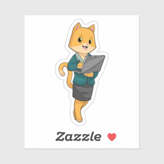 Cat as Secretary with Laptop Sticker (Vel)