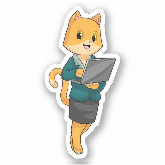 Cat as Secretary with Laptop Sticker (Voorkant)