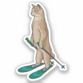 Cat as Skier with Ski & Ski poles Sticker (Voorkant)