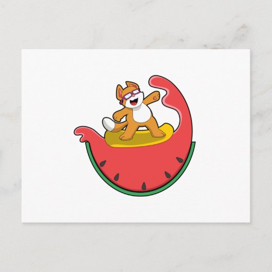 Cat as Surfer with Watermelon Briefkaart (Voorkant)