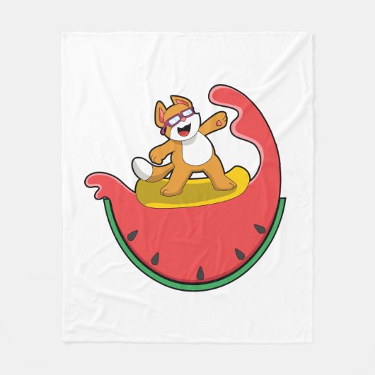 Cat as Surfer with Watermelon Fleece Deken (Voorkant)