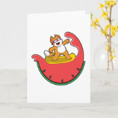 Cat as Surfer with Watermelon Kaart (Gele Bloem)