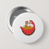 Cat as Surfer with Watermelon Ronde Button 7,6 Cm (Voorkant /achterkant)