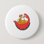 Cat as Surfer with Watermelon Ronde Button 7,6 Cm (Voorkant)