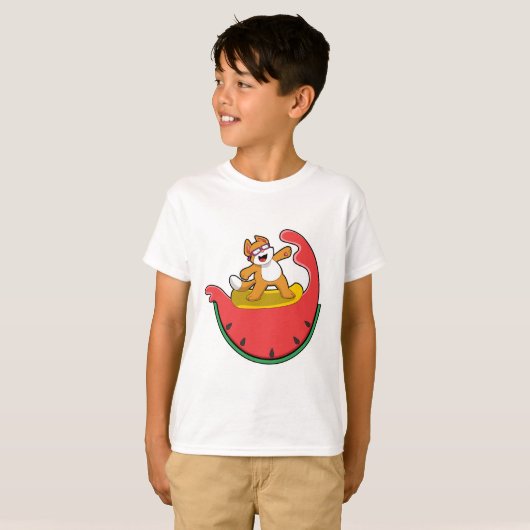 Cat as Surfer with Watermelon T-shirt (Voorkant volledig)