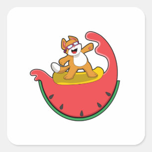 Cat as Surfer with Watermelon Vierkante Sticker