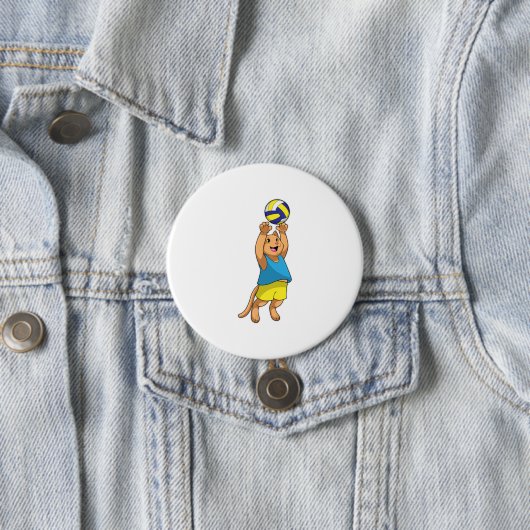 Cat as Volleyball player with Volleyball Ronde Button 7,6 Cm (In situ)