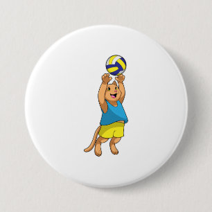 Cat as Volleyball player with Volleyball Ronde Button 7,6 Cm