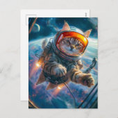 Cat astronaut floating in deep space scene feestdagenkaart (Voorkant / Achterkant)