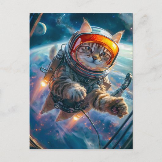 Cat astronaut floating in deep space scene feestdagenkaart (Voorkant)