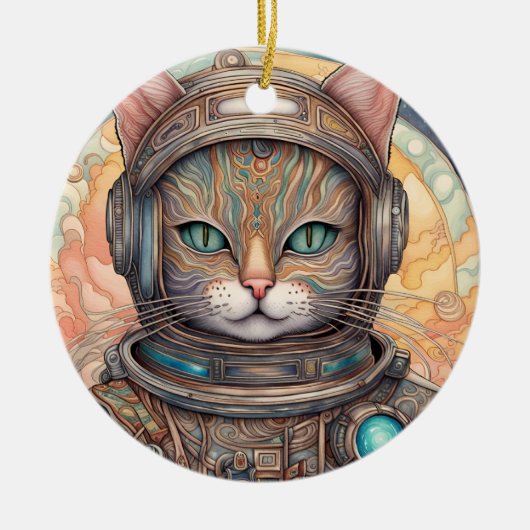 Cat Astronaut ingewikkeld gedetailleerde anime kun Keramisch Ornament (Voorkant)