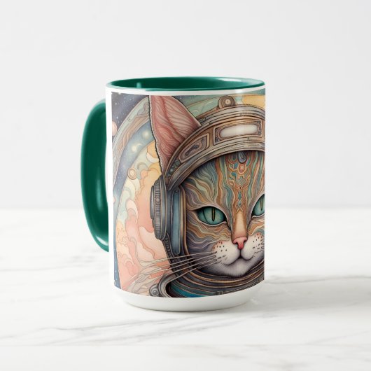 Cat Astronaut ingewikkeld gedetailleerde anime kun Mok (Voorkant links)