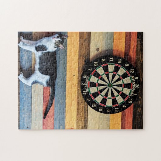Cat at a Dart Board Jigsaw Puzzle Legpuzzel (Horizontaal)