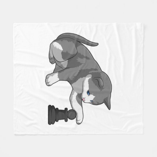 Cat at Chess with Chess piece Bishop Fleece Deken (Voorkant (Horizontaal))