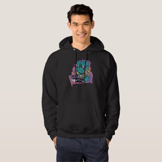 Cat at DJ desk Hoodie (Voorkant volledig)