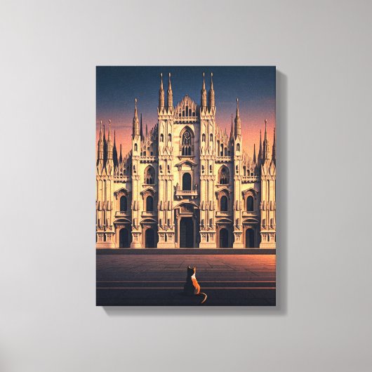Cat at Milan Duomo Uitgerekt Canvas Print (Voorkant)