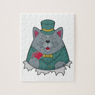 Cat at Poker with Poker cards Legpuzzel