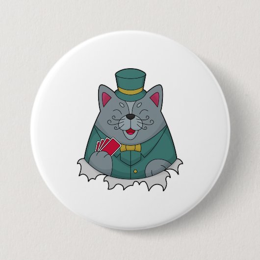 Cat at Poker with Poker cards Ronde Button 7,6 Cm (Voorkant)