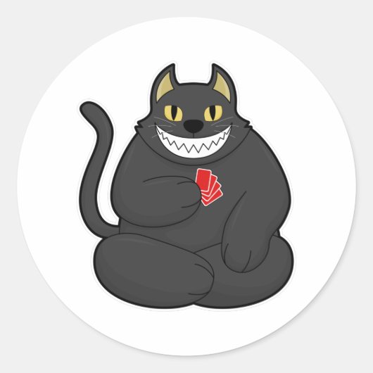 Cat at Poker with Poker cards Ronde Sticker (Voorkant)