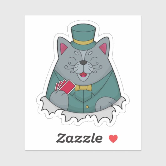 Cat at Poker with Poker cards Sticker (Vel)