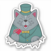 Cat at Poker with Poker cards Sticker (Voorkant)