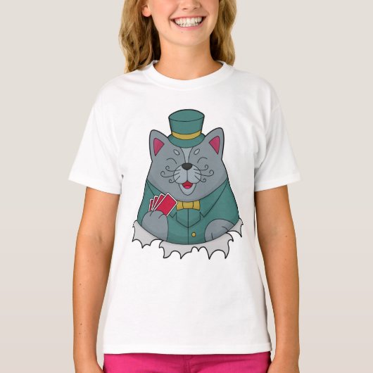 Cat at Poker with Poker cards T-shirt (Voorkant)