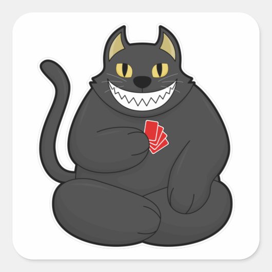 Cat at Poker with Poker cards Vierkante Sticker (Voorkant)