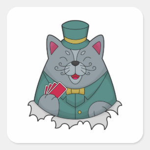 Cat at Poker with Poker cards Vierkante Sticker