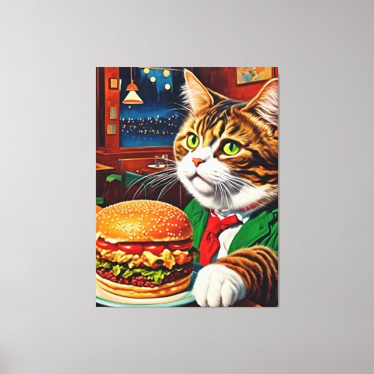 Cat at the Diner Bestel een Cheeseburger Canvas Afdruk (Voorkant)
