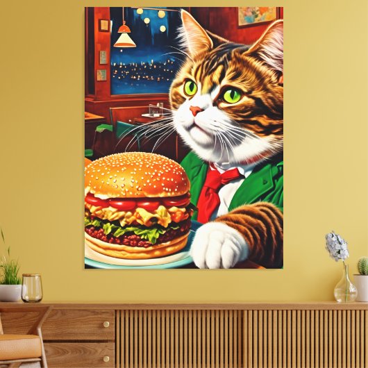 Cat at the Diner Bestel een Cheeseburger Canvas Afdruk (Insitu (Woonkamer))
