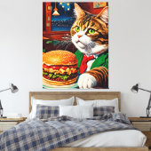 Cat at the Diner Bestel een Cheeseburger Canvas Afdruk (Insitu (Slaapkamer))