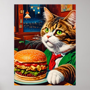 Cat at the Diner Bestel een Cheeseburger Poster