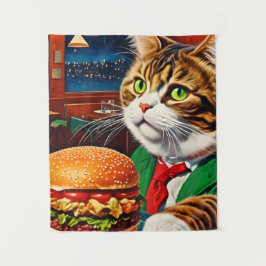 Cat at the Diner Bestel een Cheeseburger Wandkleed