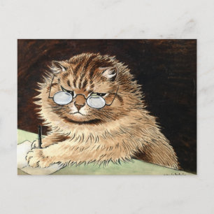Cat at work with glasses by Louis Wain Briefkaart
