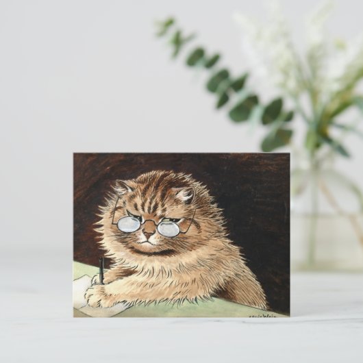 Cat at work with glasses by Louis Wain Feestdagenkaart (Staand voorkant)