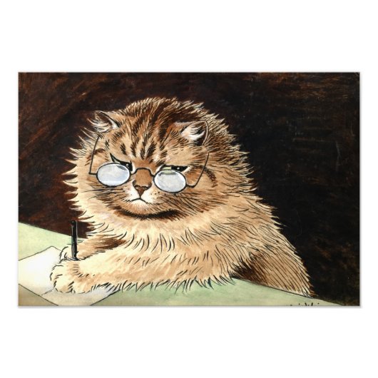 Cat at work with glasses by Louis Wain Foto Afdruk (Voorkant)